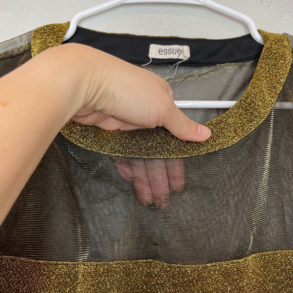 Essue Crop Top Women's L Gold Metallic Pullover Party Boy Trap Short Sleeve - Picture 2 of 12